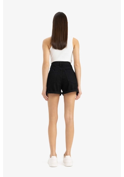 DeFacto Mom Fit Yüksek Bel Duble Paça Jean Şort E0926AX25SMNM40 Siyah