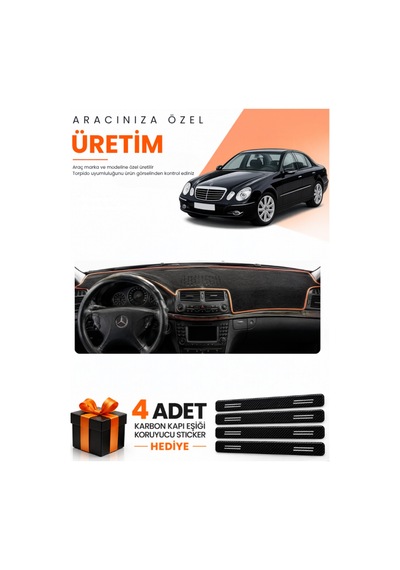 Mercedes W211 E-class 2002-2009 Uyumlu Torpido Koruma Örtüsü Oto Kılıfı - Siyah Kahverengi