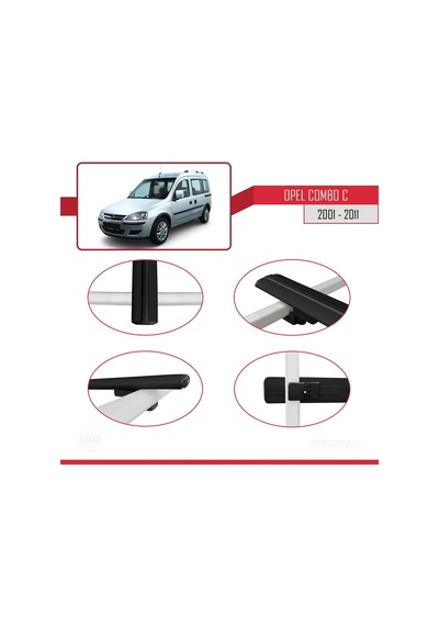Opel Combo C 2001-2011 Arası İle Uyumlu Basic Model Ara Atkı Tavan Barı Siyah 3 Adet