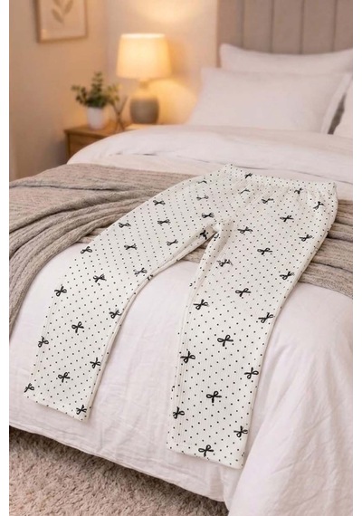 Kadın Pamuklu Desenli Kaşkorse Pijama Takımı Desen 1