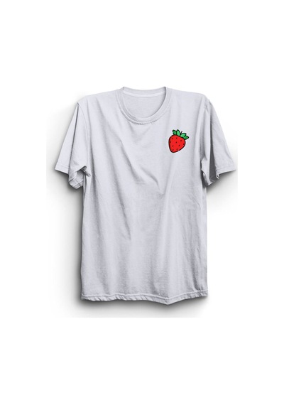 Stoned&Fame Çilek Meyve Baskılı Unisex T-shirt Beyaz
