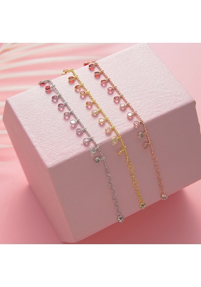 Queen Silver Jewelry 925 Ayar Gümüş Kırmızı Renk Geçişli Top Zincirli Bileklik Altın