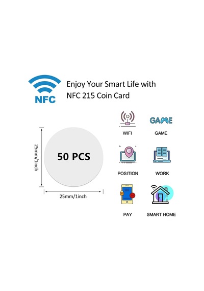 50 Adet Nfc Etiket Çıkartması, Yuvarlak Nfc Etiket Ntag215 Programlanabilir 504 Bytes Bellek Ntag215 Etiketler Tagmo Amiibo İle Uyumlu, Kolay Sabitleme İçin Yapışkan Arka Yüzlü