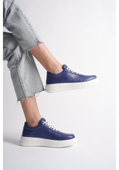 Analin Shoes Kadın Hakiki Deri Sneaker Bağcıklı Spor Ayakkabı Lacivert
