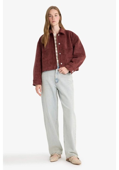 Defacto Regular Fit Polo Yaka Süet Mont F2815ax25wnbr444 Bordo
