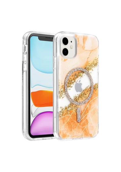 Onegif Apple Uyumlu iPhone 11 Lotus Simli Magsafe Kapak - Turuncu Standart