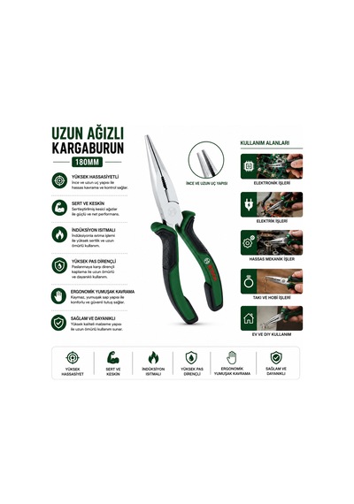 Kargaburun Pense 180 Mm Uzun Uçlu Ergonomik Saplı