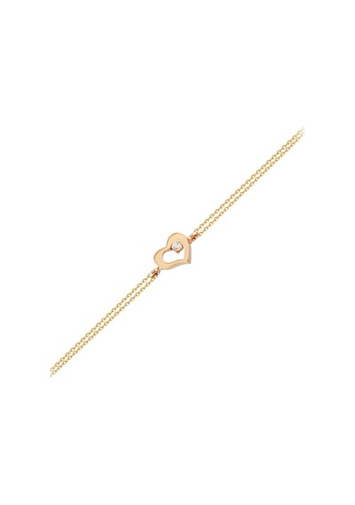 Altın Zincir Kalp Bileklik 14K Rose Gold 17 Cm Taşlı Pembe Altın