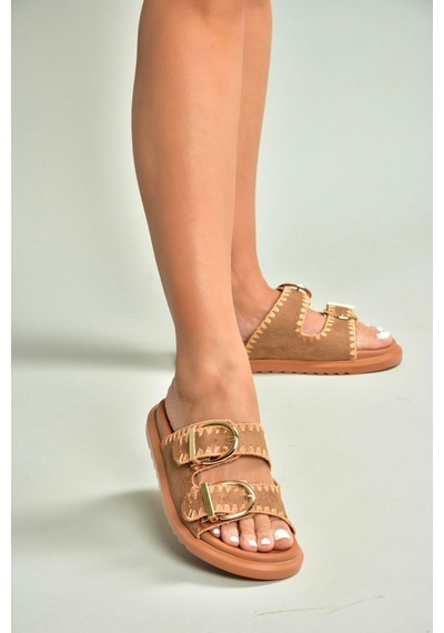 Fox Shoes U267146202 Taba Süet Kadın Terlik Taba-süet