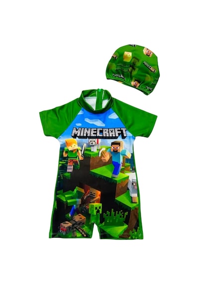 Lolliboomkids Erkek Çocuk Minecraft Alex Baskı Desen Çok Renkli Kısa Kollu Şortlu Hipster Mayo Takımı Yeşil