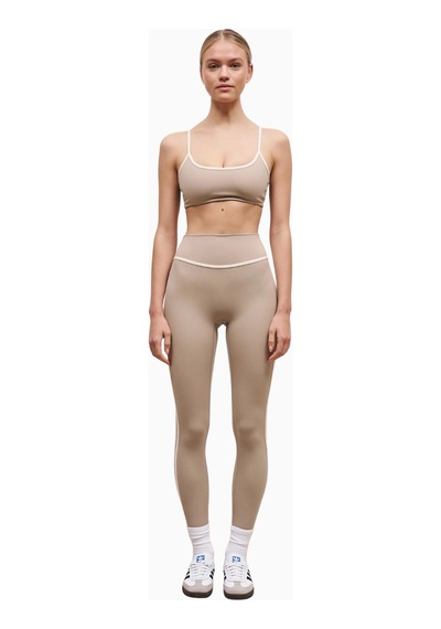 Because Of Alice Base Contrast Trim Leggings Yüksek Bel Şekillendirici Kadın Tayt Bej