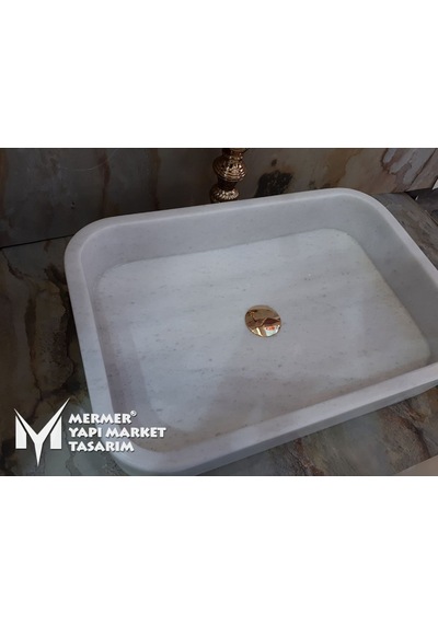 Grili Beyaz Mermer Oval Köşe Dikdörtgen Lavabo