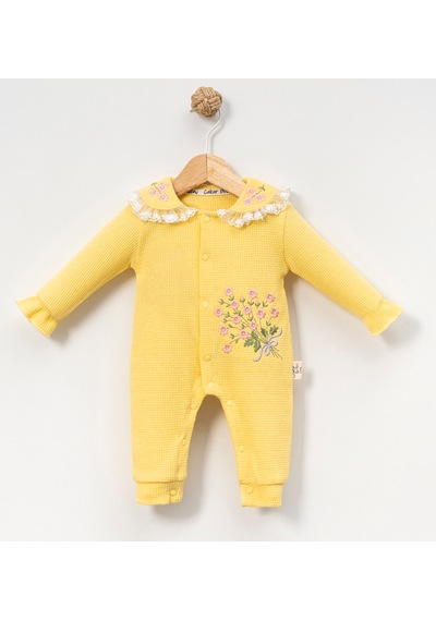Bellamio Kids Dantel Yakalı Kız Bebek Sarı Tulum Sarı