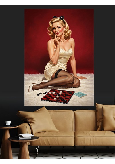 Ahşap Tablo Vintage Pin-up Beyaz Elbise