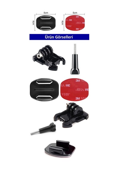 Gplus Bs04yvh 4 Parça Flat Düz Yüzey Hızlı Tak Aksiyon Kamera Uyumlu 3m Yapışkanlı Motor Kask Bağlantı Seti Siyah