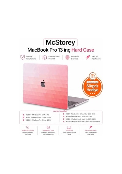 Macbook Pro 13 Sert Kapak A1706 A1708 A1989 A2159 A2251 A2289 A2338 M1 M2 Uyumlu İnce Hafif Mat Koruyucu Kılıf Kırmızı