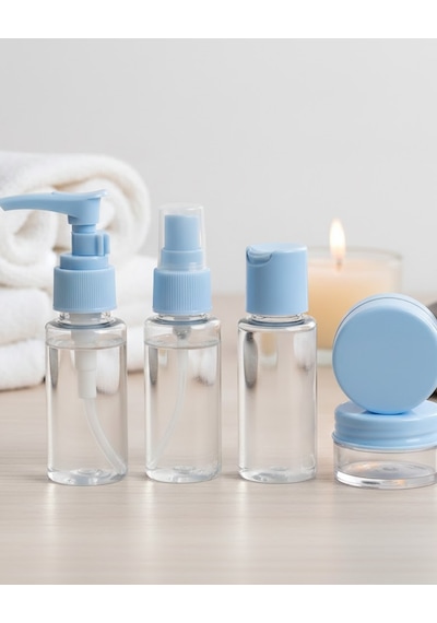 Taşınabilir 5 Parça Seyahat Kozmetik Seti 30 Ml Sızdırmaz - Lisinya Mavi