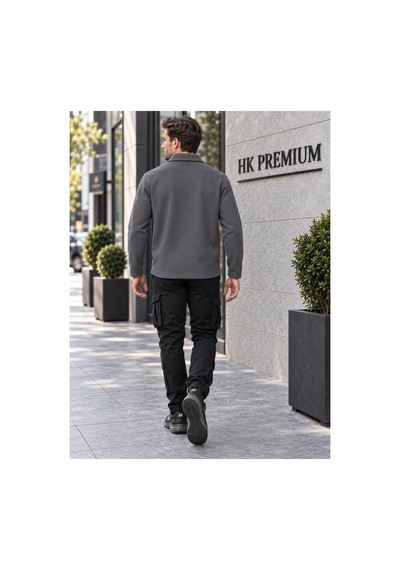 Hk Premium Erkek Gri Double Face Pike Gömlek Ceket Regular Fit, Çıtçıtlı, Uzun Kollu, Smart Casual Hk Premium Erkek Gri Double Face Pike Gömlek Ceket Regular Fit, Çıtçıtlı, Uzun Kollu, Smart Casual