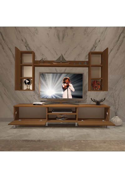 Decoraktiv Eko 5d Mdf Dvd Krom Ayaklı Tv Ünitesi Tv Sehpası Ceviz