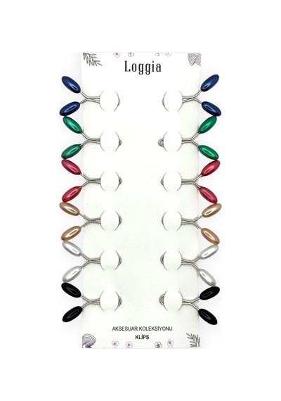 Loggia Eşarp Şal Klipsi 12 Adet Arpa Model Canlı Renkler Klips - Kadın Tesettür Aksesuar İğne Karışık Canlı