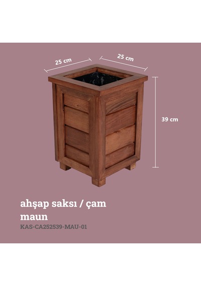 Kaf Ahşap Dekoratif Ahşap Saksı- Yüksek / Maun