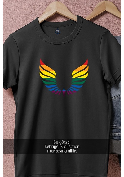 Oversize Wings Lgbt Colors Tasarımlı Unisex T-shirt Siyah