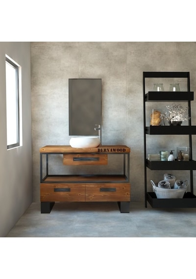 Deryawood  Aves Ahşap Çekmeceli Banyo Dolabı 40*80*76 Açık Ceviz Çok Renkli