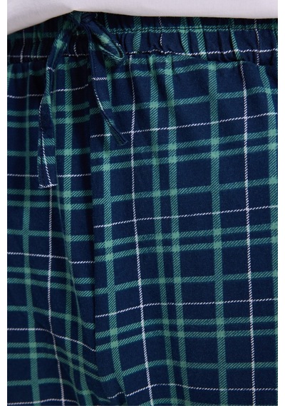 Tudors Erkek Standart Fit Normal Kesim Pamuklu Kareli Beli Bağcıklı Cepli Lacivert Pijama Altı-51263