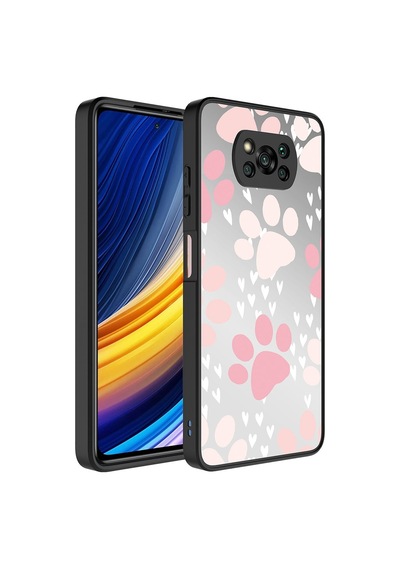 Noktaks - Poco X3 Uyumlu Kılıf Aynalı Desenli Kamera Korumalı Parlak Mirror Kapak - Pati - T26835