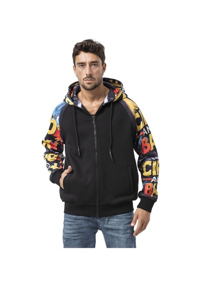 Cipo & Baxx Cl589 Erkek Hoodie Sweatshirt Modern Baskılı, Kapüşonlu, Rahat Kesim Mevsimlik Sweatshirt Siyah