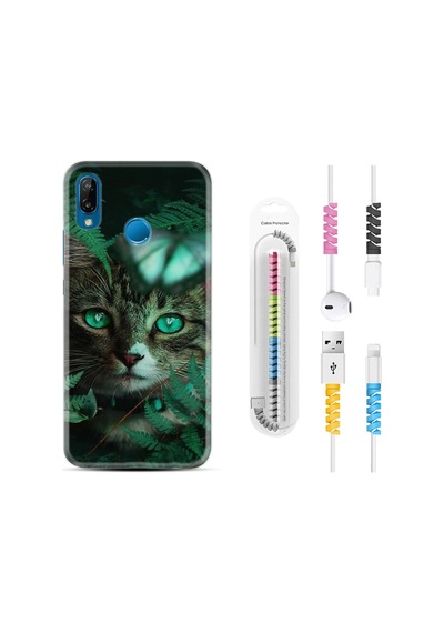 Huawei P20 Lite Kılıf Kablo Koruyuculu Blue Butterflys 1350