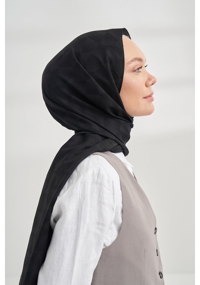 Armanda Cotton Monogram Geometrik Desen Şal 3120 Siyah