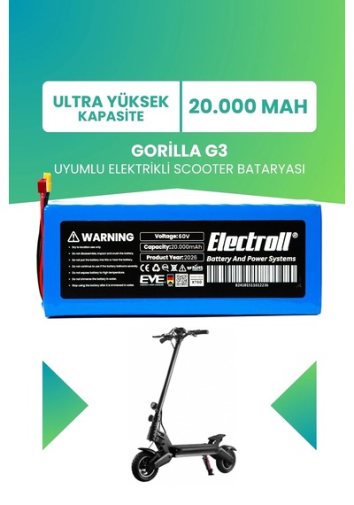 Gorilla G3 Uyumlu Batarya Ultra Yüksek Kapasite 60v 20.000mah Elektrikli Scooter Bataryası Çok Renkli