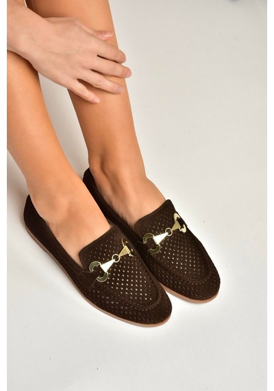 Fox Shoes Y291262402 Kahverengi Süet Toka Detaylı Kadın Babet Kahverengi