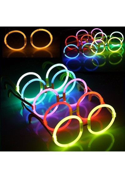 4 Adet Vıp Deluxe Yuvarlak Glow Gözlük Neon Gözlük Işıklı Gözlük Fosfor Gözlük Glow Stick Gözlük Renkli