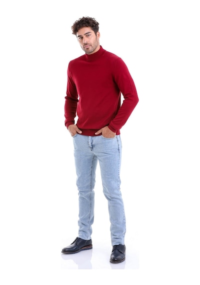 Hatemoğlu Erkek Bordo Regular Fit Düz 100% Pamuk Yarım Balıkçı Yaka Triko Kazak Bordo