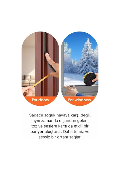 Güçlü Kendinden Yapışkanlı Kapı Pencere Soğuk Hava Geçirmez Yalıtım İzolasyon Siyah Fitil 2 Metre Diğer