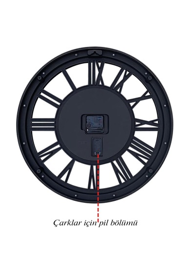 Büyük Boy Çarklı Duvar Saat Siyah Kumbeji 51cm Bej - Siyah