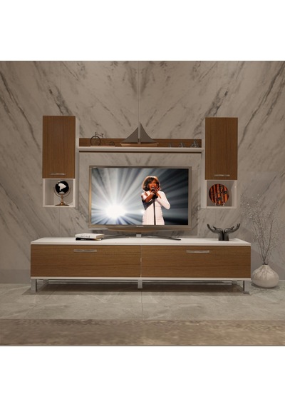 Decoraktiv Eko 5da Slm Std Krom Ayaklı Tv Ünitesi Tv Sehpası Beyaz - Ceviz
