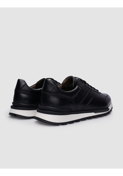 Hakiki Deri Siyah Bağcıklı Erkek Sneaker Siyah
