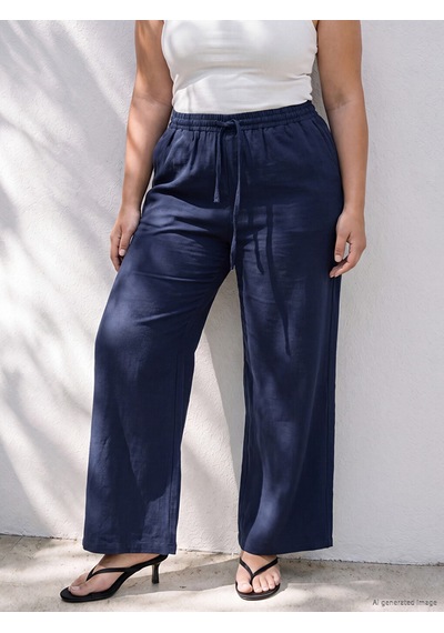 Lcwaıkıkı Petite Lacivert Beli Lastikli Geniş Paça Kadın Pantolon