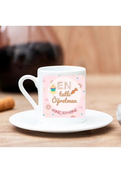 Öğretmenler Günü Hediyesi İsme Özel Türk Kahvesi Fincanı Beyaz