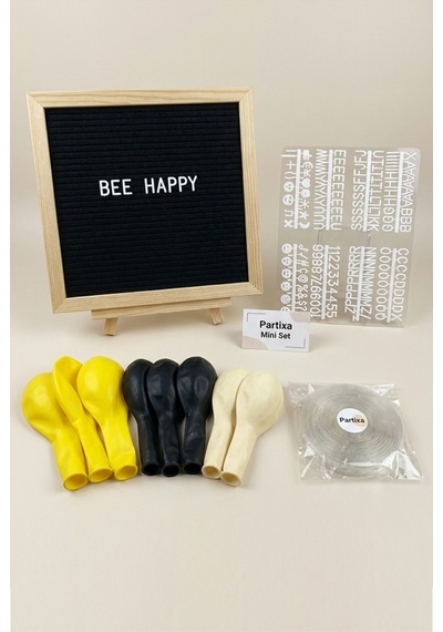 Bal Arısı Temalı Doğum Günü Süsleme Mini Set Siyah Keçe Yazı Panosu Standlı Balon Zincirli 1 Yaş Konsepti