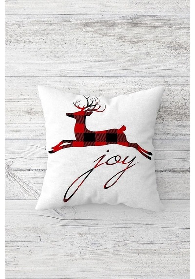 Pelangi Yılbaşı Christmas Geyik Desen Gizli Fermuarlı Kırlent Kılıfı Koltuk Yastık Kılıfı Takım 4adet , Kırmızı-beyaz-siyah 45 X 45 Çok Renkli