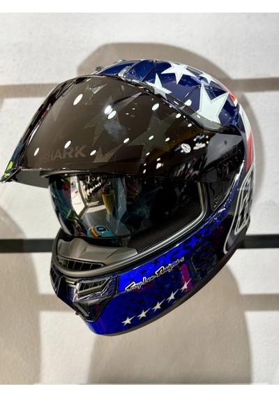 Skwal İ3 Us Flag Ledli Kapalı Kask Şeffaf Vizörlü Kask Mavi Beyaz