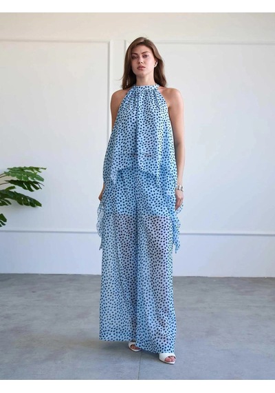 Elora Atelier Benek Desenli Şifon Asimetrik Takım Çok Renkli