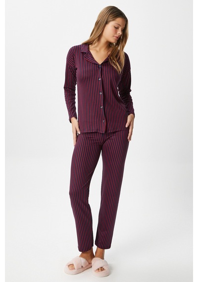 Ritnice Kadın Secret Extra Soft Lacivert Bordo Çizgili Pijama Takımı Bordolacivert Bordo - Lacivert
