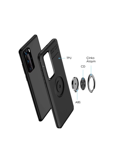 Huawei P40 Pro Kılıf Yüzüklü Tam Korumalı Silikon Kapak