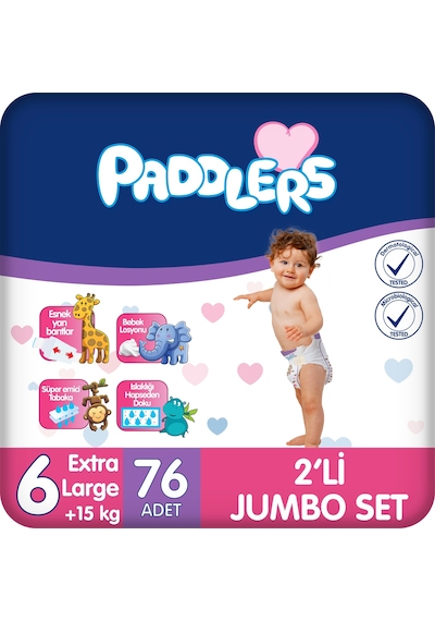 Bebek Bezi 6 Numara X-Large (15+ Kg) 38x2 Adet – 2’li Jumbo Set , Yüksek Emicilik
