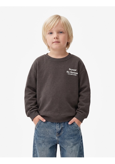Koton Baskılı Şardonlu Pamuklu Bisiklet Yaka Uzun Kollu Sweatshirt Antrasit 7wmb10125tk